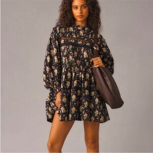 Anthropologie Black Floral Mini Dress